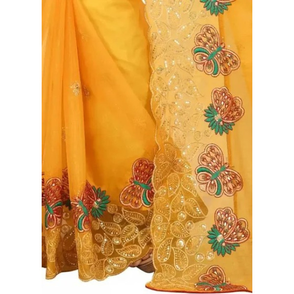 GR-Net Embroidered Cut Piping Border Sarees with Dupion Silk Blouse Piece [Low Budget Product]