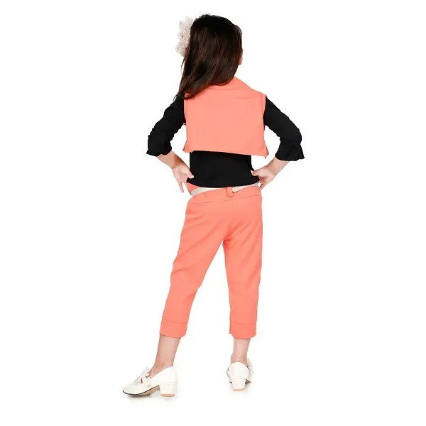 GR-GIRLS Latest Self Design Full Sleeve Top Waist Coat & Stylish Pant,Orange