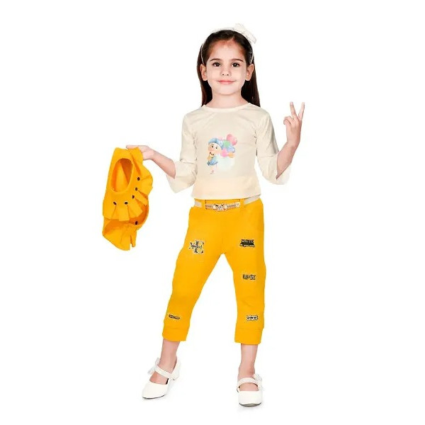 GR-GIRLS Latest Self Design Full Sleeve Top Waist Coat & Stylish Pant,Yellow