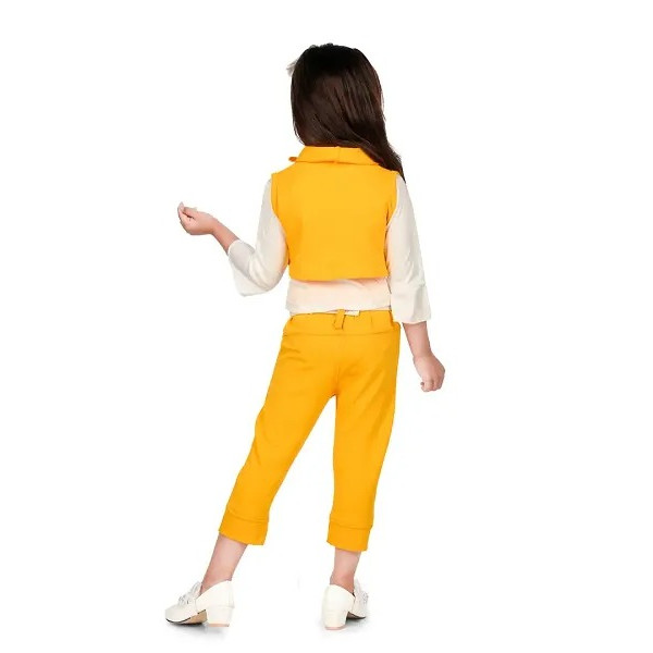 GR-GIRLS Latest Self Design Full Sleeve Top Waist Coat & Stylish Pant,Yellow