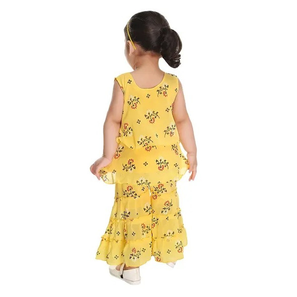 GR-NEW GEN Art Silk Sarara And Top Clothing Set for Baby Girls-Yellow