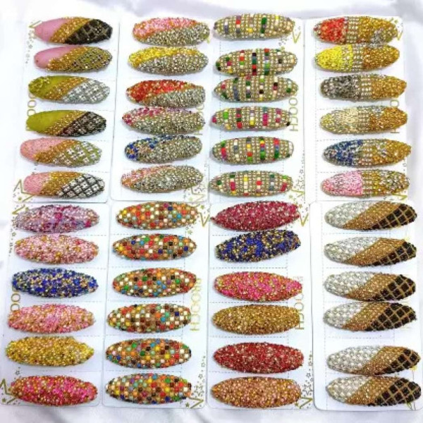 GR-Premium Quality - Heavy Jarkan Studded Fancy Saree Pin - Pack of 6 Pcs Brooch (Multicolor) [Low Budget Product]