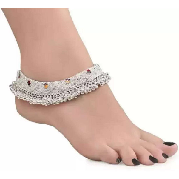 GR-Enchanting Flower Meena Sterling Silver Anklet ...