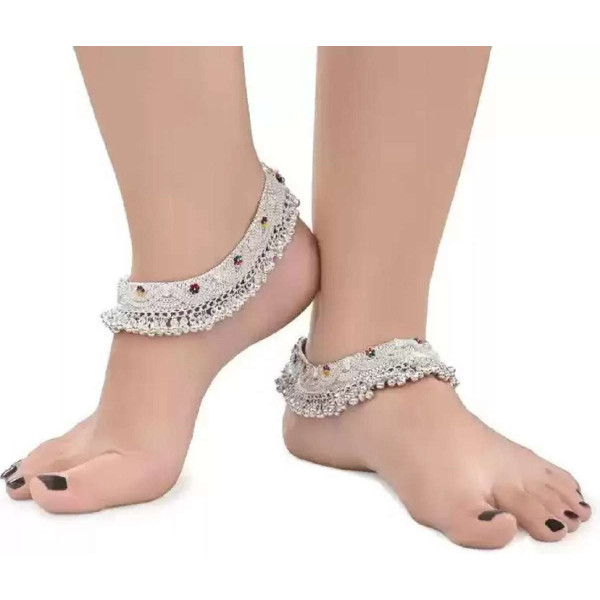 GR-Enchanting Flower Meena Sterling Silver Anklet with Ghungroo [Premium Product]