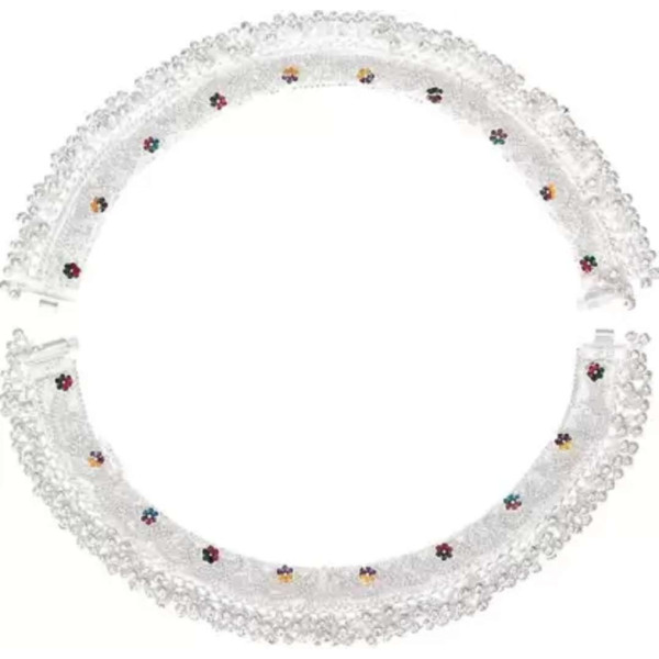 GR-Enchanting Flower Meena Sterling Silver Anklet with Ghungroo [Premium Product]