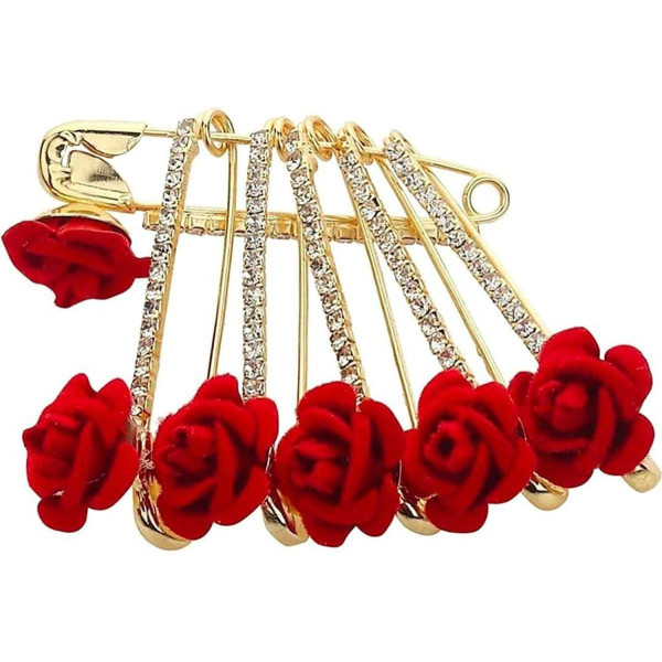 GR-SAREE PIN (BROOCH) ROSE 06 Brooch (Gold, Red) [Low Budget Product]