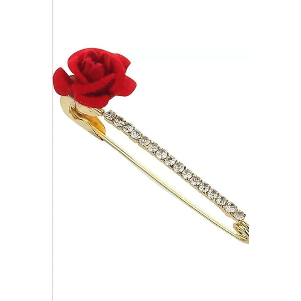 GR-SAREE PIN (BROOCH) ROSE 06 Brooch (Gold, Red) [Low Budget Product]