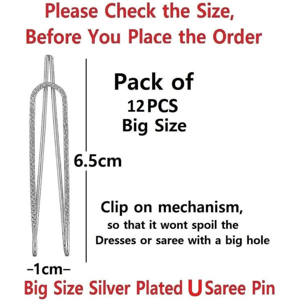 GR-Silver Clip on Safety Sari Sadi Pin Pleats Pallu Saree pins for women Brooch (Silver) [Low Budget Product]