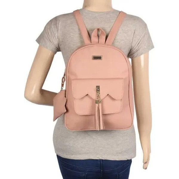 GR-Claspnclutch Latest Baby Pink Bagpack With Small Pouch 5 L Backpack (Pink) [Premium Product]