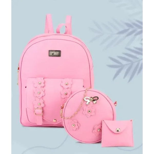 GR-Black Korean Bagpack For Women's Girls 3 in 1 [Low Budget Product]