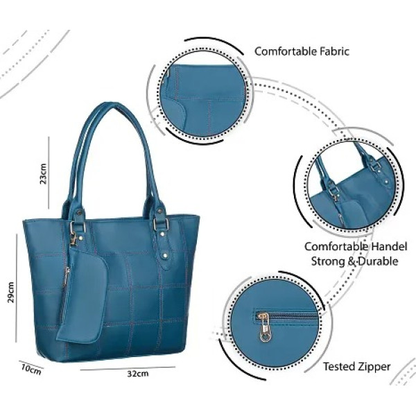 GR-Artificial Leather Stylish Blue Artificial Leather Handbags For Women [Premium Product]