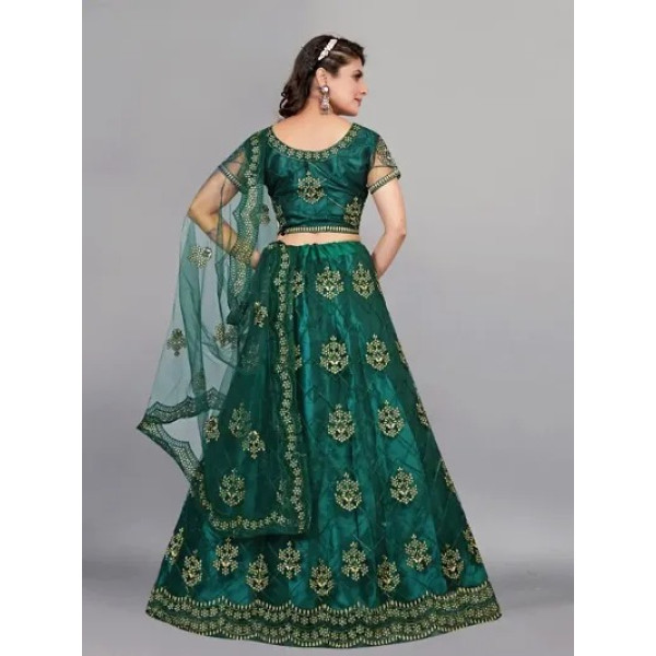 GR-Womens Net Embroidered Semi-Stitched Lehenga Choli [Premium Product]