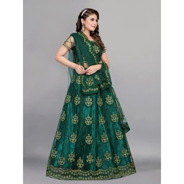 GR-Womens Net Embroidered Semi-Stitched Lehenga Choli [Premium Product]