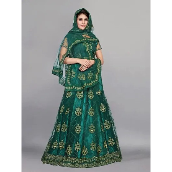 GR-Womens Net Embroidered Semi-Stitched Lehenga Choli [Premium Product]