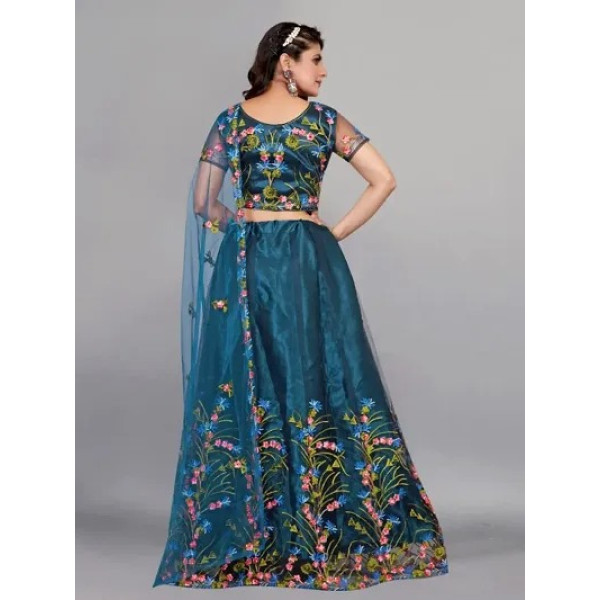 GR-Womens Net Embroidered Semi-Stitched Lehenga Choli [Premium Product]