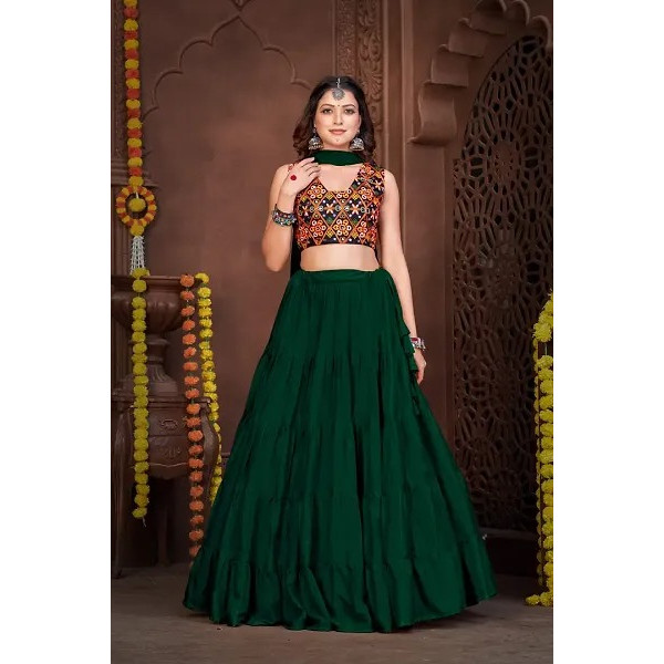 GR-Stylish Green French Crape Lehenga Choli Set For Women [Premium Product]