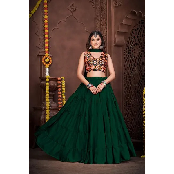 GR-Stylish Green French Crape Lehenga Choli Set For Women [Premium Product]