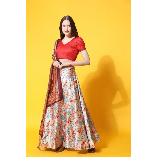 GR-Stylish Satin Lehenga Choli Set For Women [Prem...