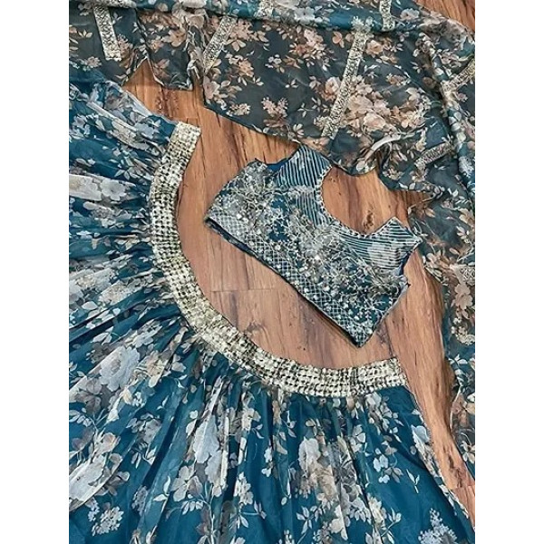 GR-Nivyan Green Orgnza lehengha choli with Dupata Free Size [Premium Product] | Free Shipping 