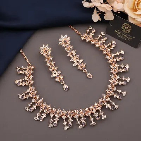 GR-Rose Gold Plated American Diamond Choker Neckla...