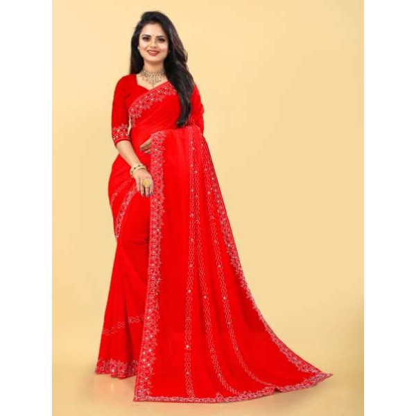 GR-Embellished Red Bollywood Georgette Saree [Prem...