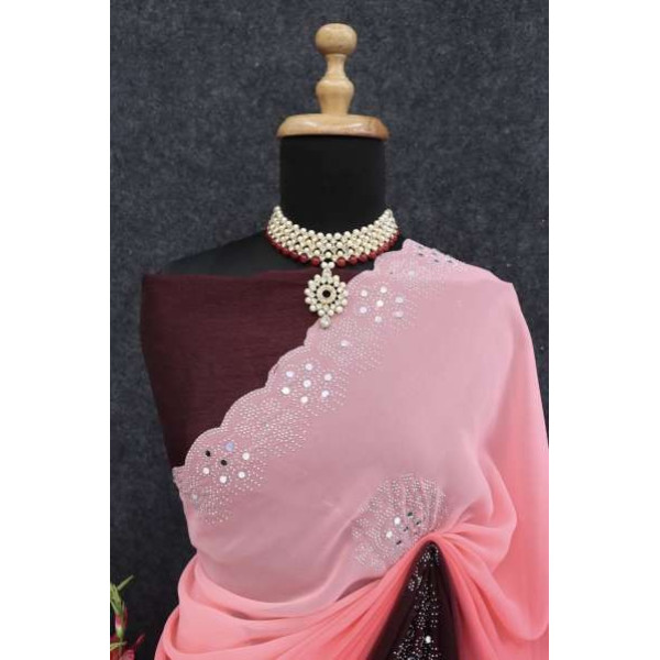 GR-Self Design Pink Bollywood Georgette Saree [Premium Product]
