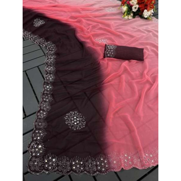 GR-Self Design Pink Bollywood Georgette Saree [Premium Product]