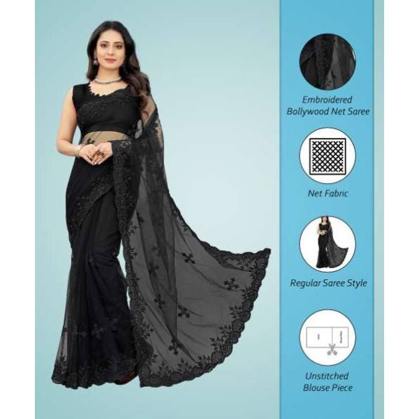 GR-Embroidered Fashion Net Saree (Black) [Low Budg...