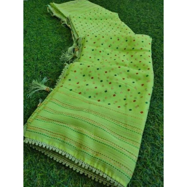 GR-Printed Green Bandhej Chiffon Saree [Low Budget...