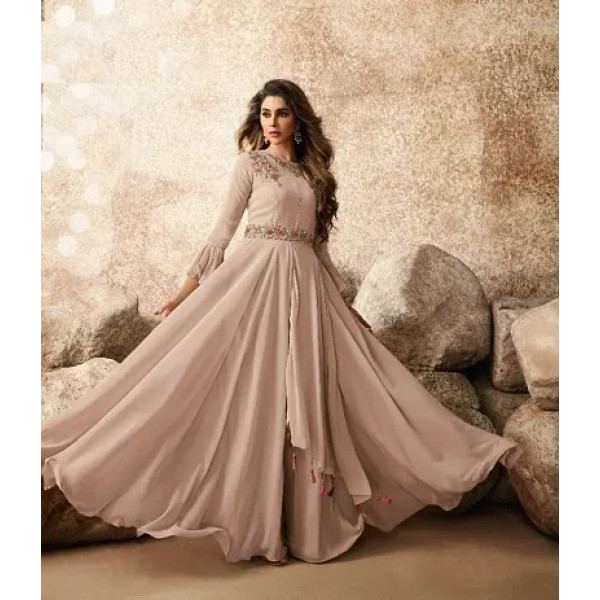 GR-Ethereal Grace: Women's Georgette Embroidered Long Flared Gown [Premium Product]