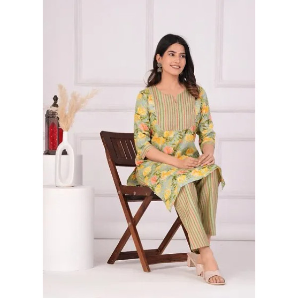 GR-Fancy Cotton Printed Kurta Bottom Set [Premium Product]