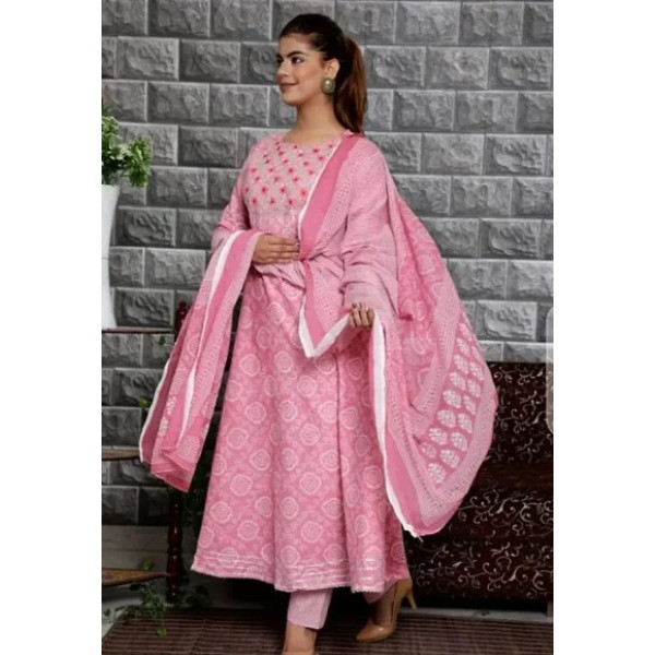 GR-Timeless Grace: Classic Viscose Rayon Embroidered Kurta, Bottom, and Dupatta Set for Women [Premium Product]