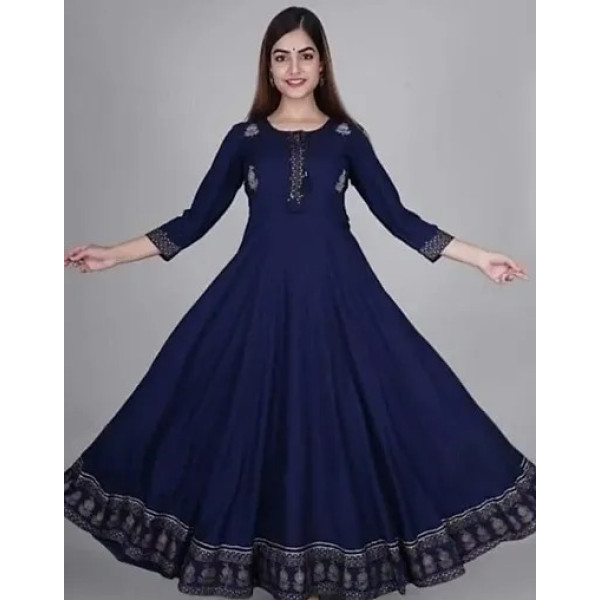 GR-Radiant Reverie: Elegant Embroidered Rayon Stitched Gown for Women [Premium Product]