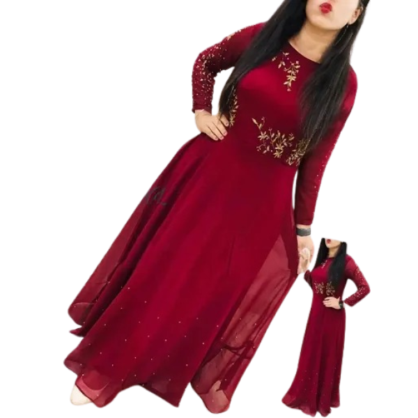 GR-Georgette Embroidered Ethnic Gowns For Women [P...