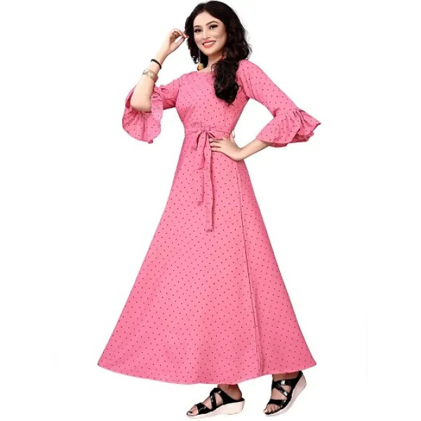 GR-Pink Crepe A Line Ethnic Gowns For Women [Low Budget Product]