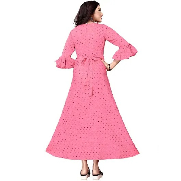 GR-Pink Crepe A Line Ethnic Gowns For Women [Low Budget Product]