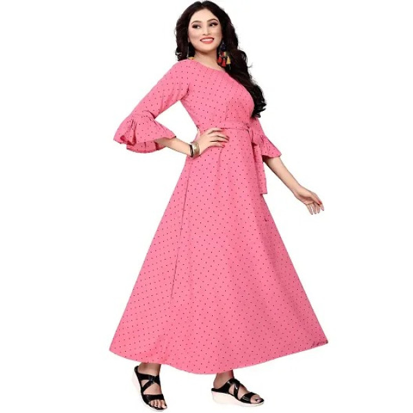 GR-Pink Crepe A Line Ethnic Gowns For Women [Low Budget Product]