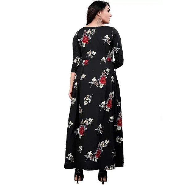 GR-Nocturnal Glamour: Black Crepe A-Line Ethnic Gowns for Women [Low Budget Product]