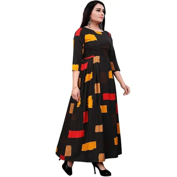 GR-Midnight Elegance: Black Crepe A-Line Ethnic Gowns For Women [Low Budget Product]