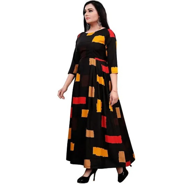 GR-Midnight Elegance: Black Crepe A-Line Ethnic Gowns For Women [Low Budget Product]