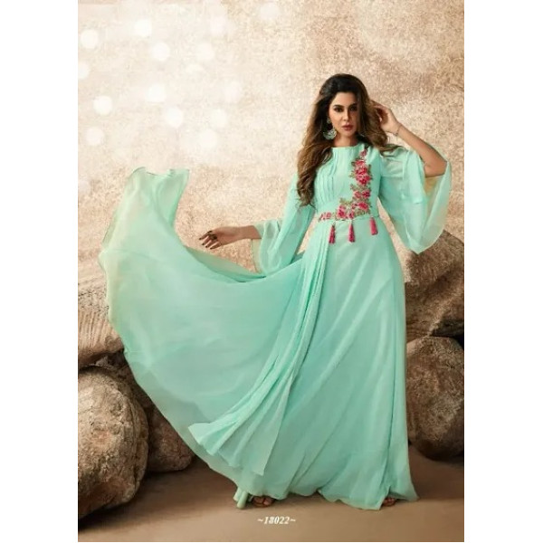 GR-Enchanting Elegance: Women's Georgette Embroidered Long Flared Gown [Premium Product]