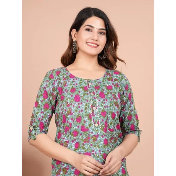 GR-Whispering Petals: Cotton Printed Maternity and Feeding Kurti [Premium Product]