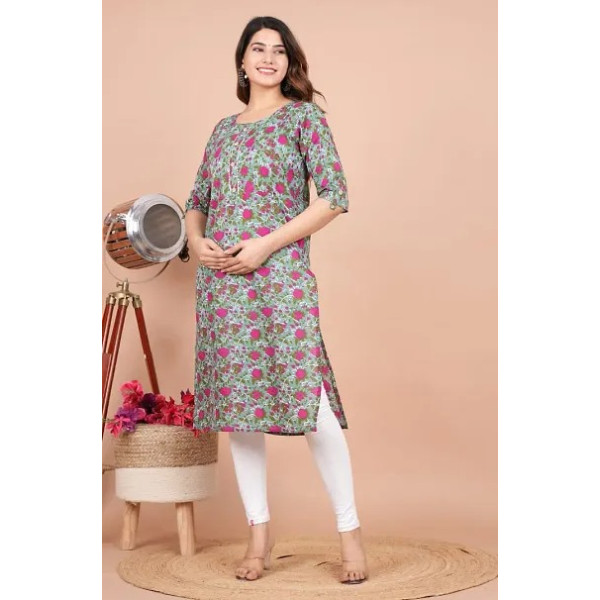 GR-Whispering Petals: Cotton Printed Maternity and Feeding Kurti [Premium Product]