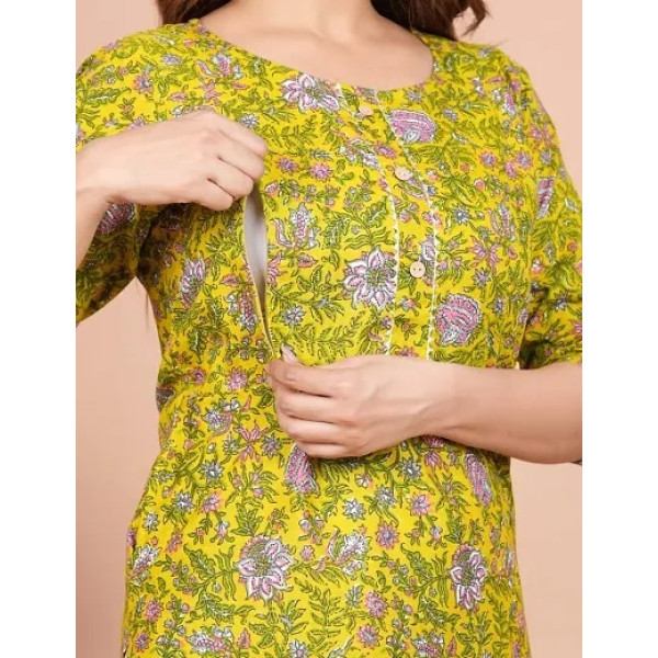 GR-Serenity Blossom: Cotton Printed Maternity and Feeding Kurti [Premium Product]