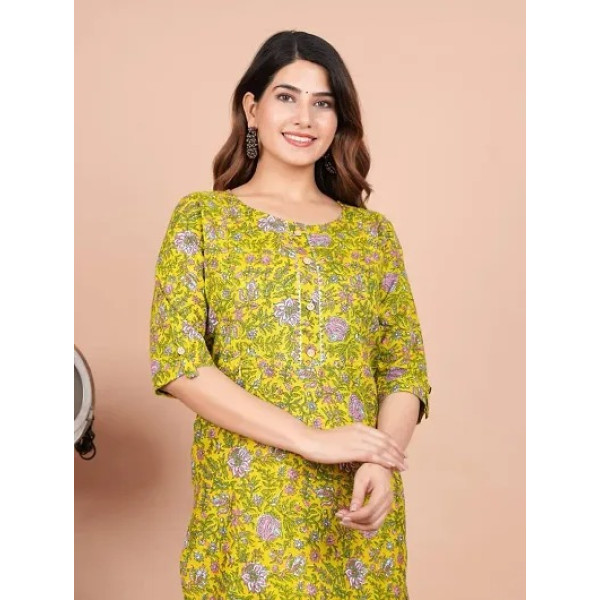 GR-Serenity Blossom: Cotton Printed Maternity and Feeding Kurti [Premium Product]