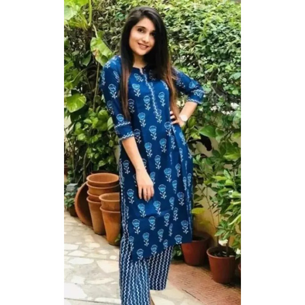 GR-Sapphire Elegance: Beautiful Blue Rayon Printed Kurtas For Women [Premium Product]