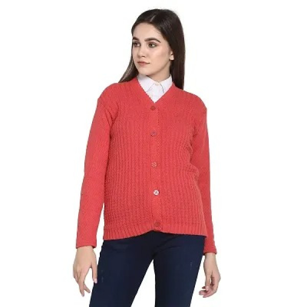 GR-Self Design V Neck Casual Women Peach Sweater [...