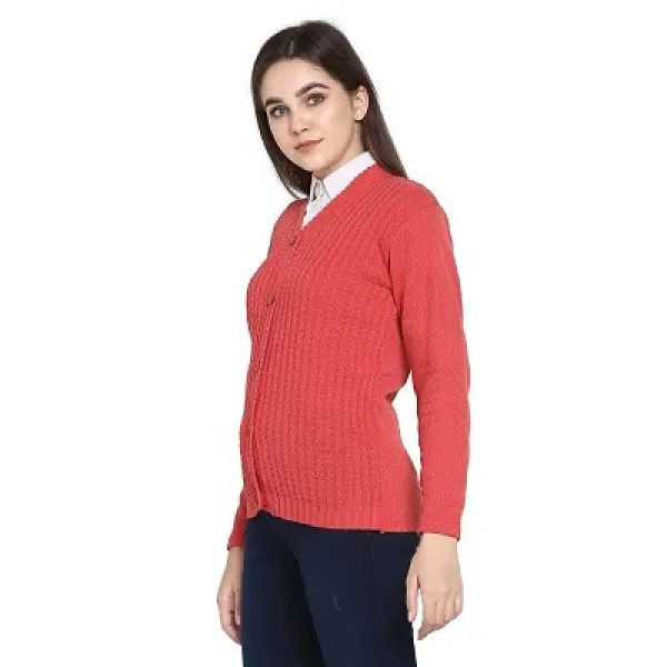 GR-Self Design V Neck Casual Women Peach Sweater [Premium Product]