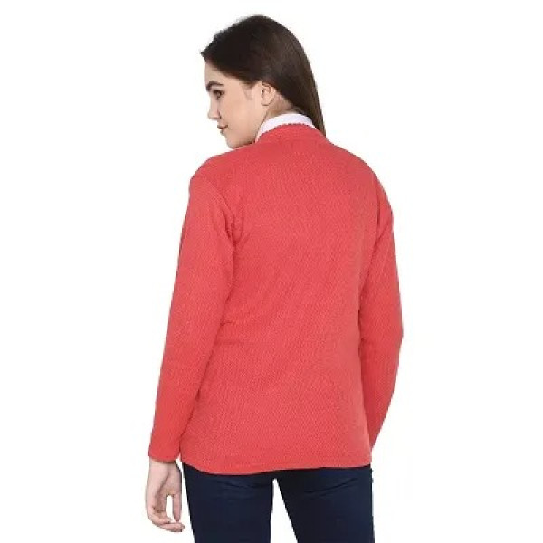 GR-Self Design V Neck Casual Women Peach Sweater [Premium Product]