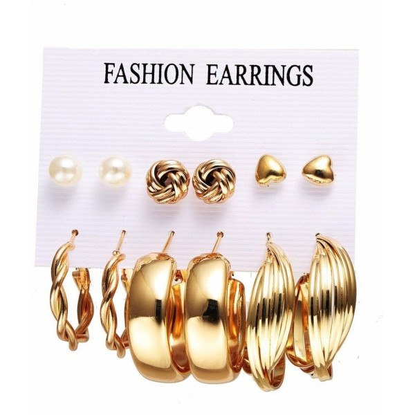 SP-Casual Glamour: 6-Piece Gold-Plated Brass Earri...